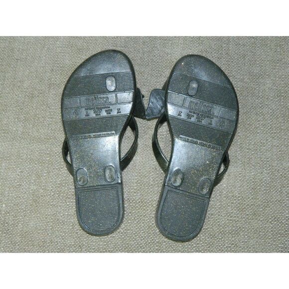 Mini Melissa Mel Flip Flop Black Gold Glitter Scented Bow Sandal Girl's Size 11 - Picture 5 of 6